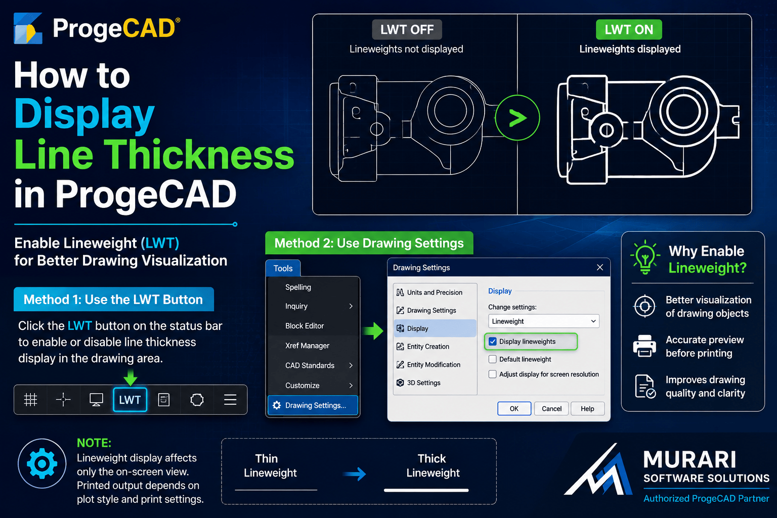 How to Display Line Thickness in ProgeCAD | Enable Lineweight Display