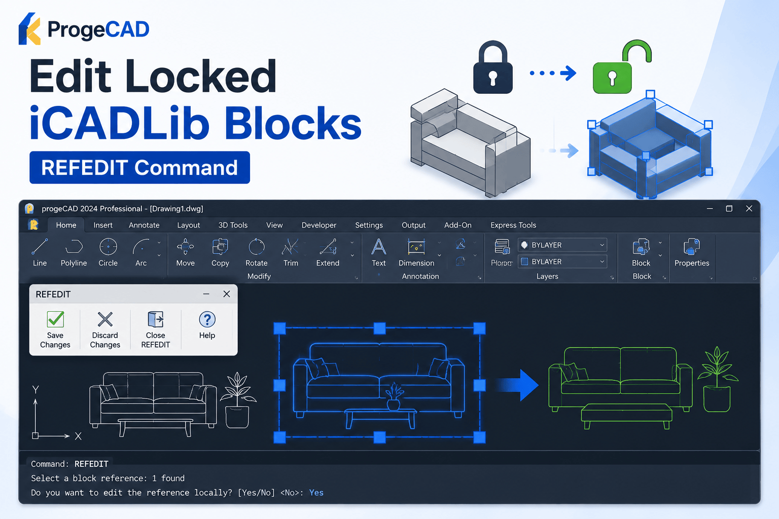 How to Edit Locked iCADLib Blocks in ProgeCAD Using REFEDIT