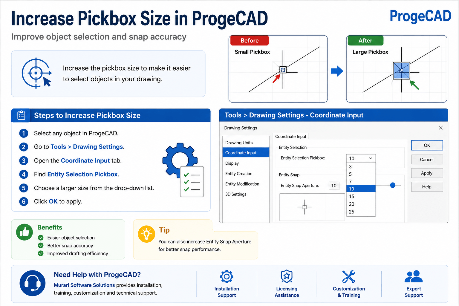 How to Increase Pickbox Size in ProgeCAD