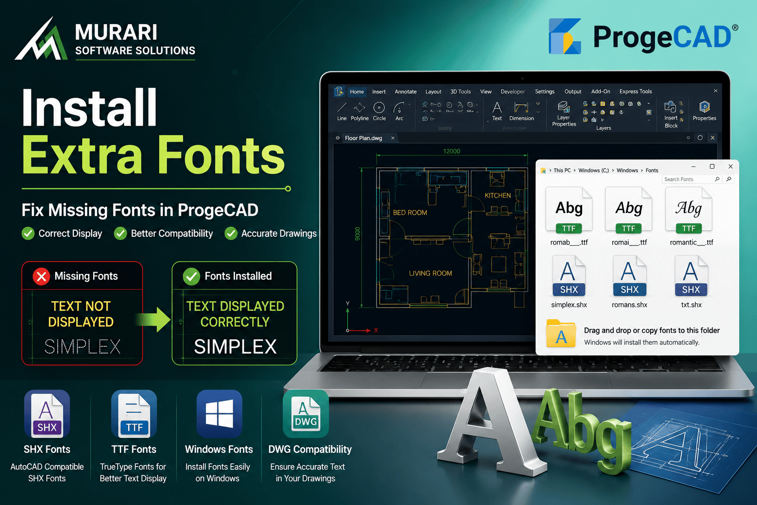How to Install Extra Fonts in ProgeCAD | Fix Missing SHX & TTF Fonts