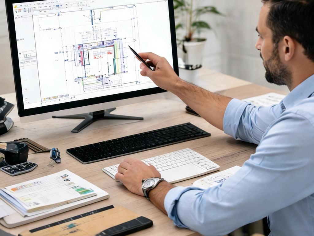 CAD Design Workflow Mechanical designer reviewing a 3D component model in CAD software