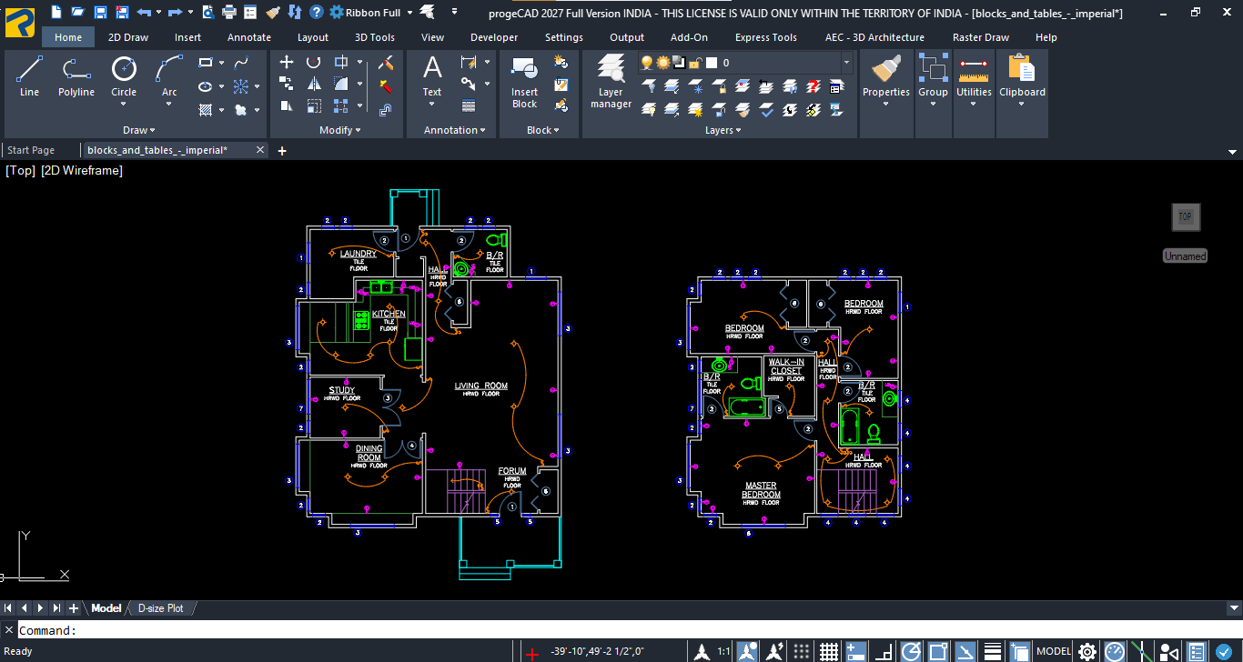 ProgeCAD Architecture Floor Plan for 2D and 3D architectural design