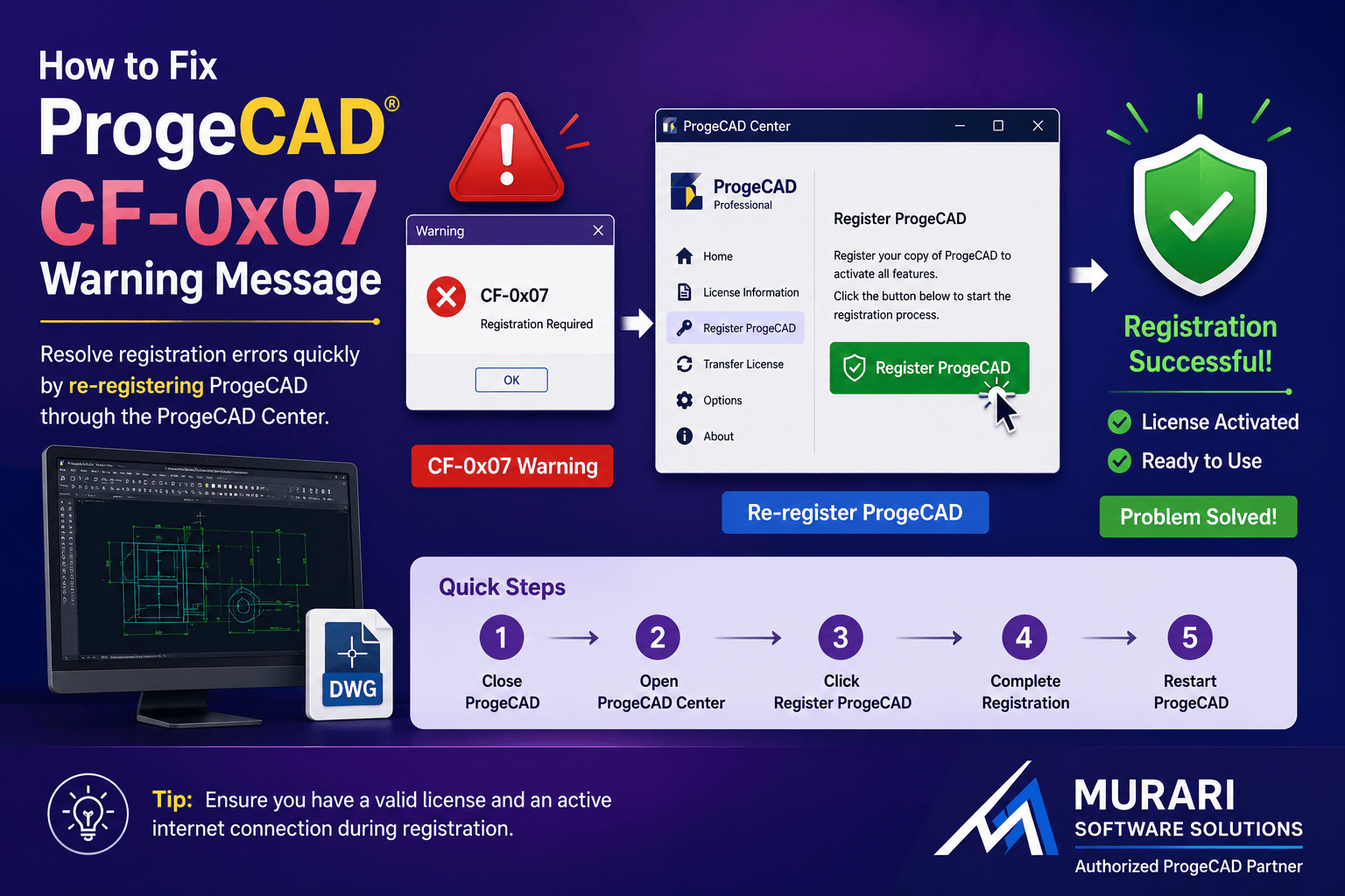How to Fix CF-0x07 Warning Message in ProgeCAD