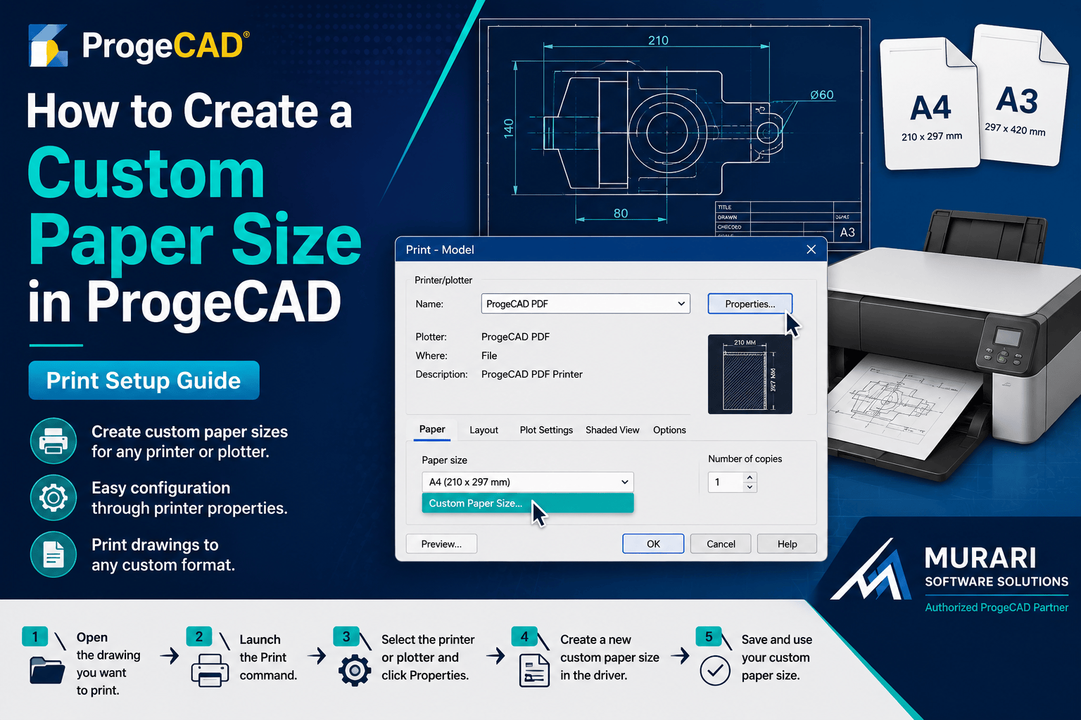 How to Create a Custom Paper Size in ProgeCAD | Printing Setup Guide