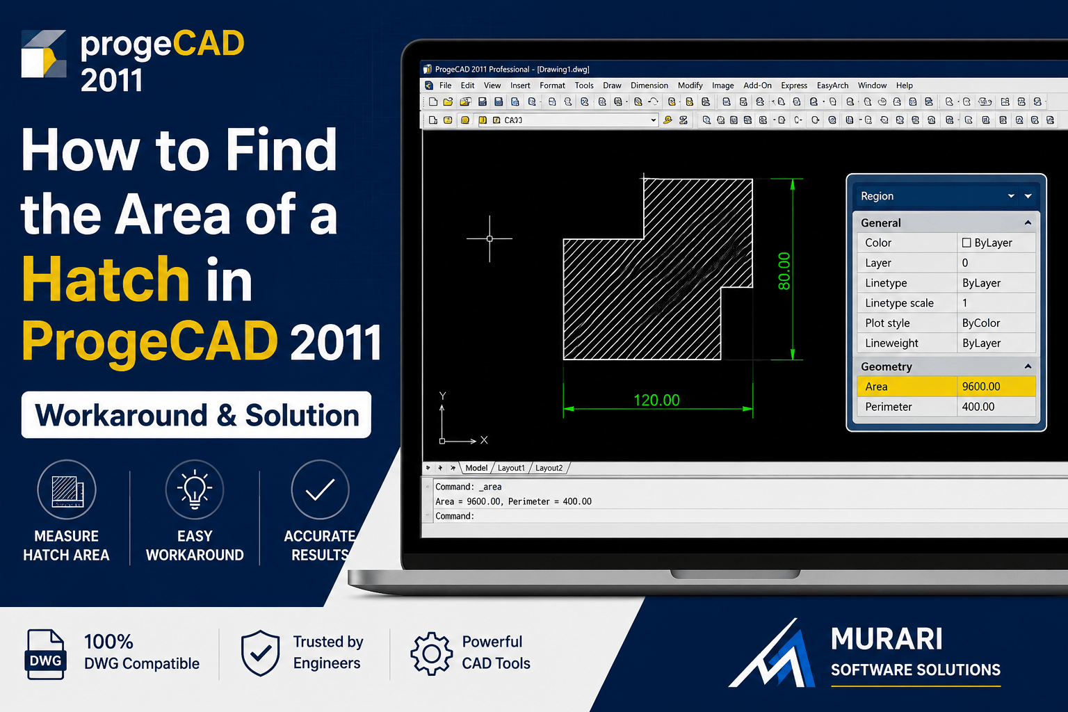 How to Find the Area of a Hatch in ProgeCAD 2011 | Workaround & Solution