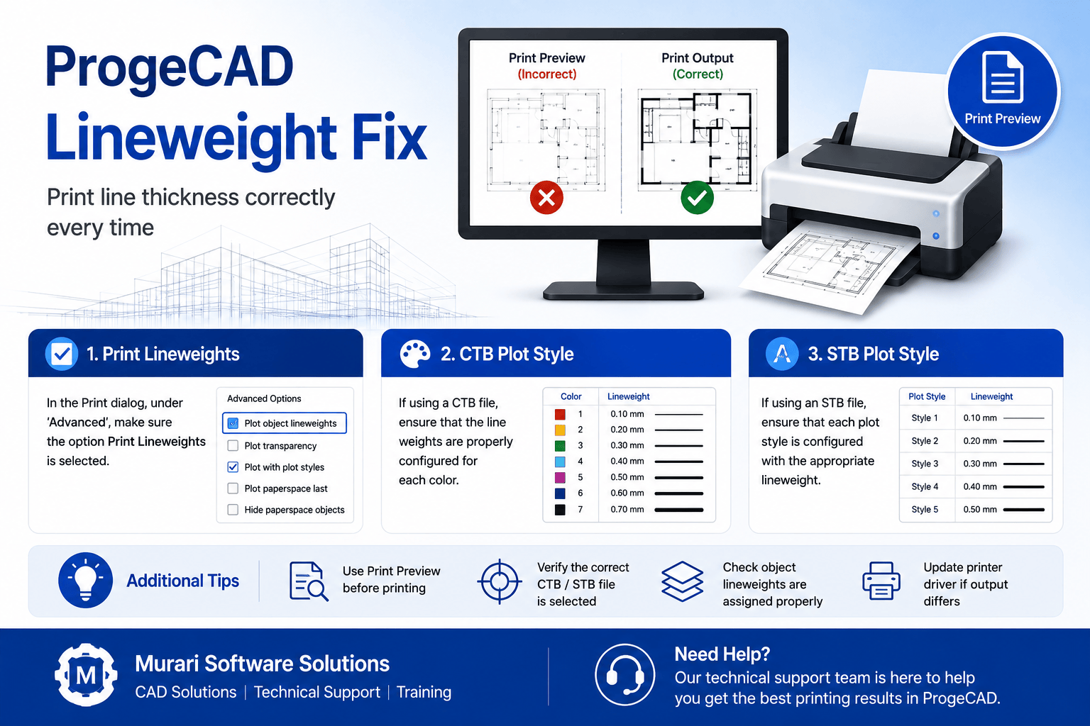 How to Print Line Thickness Correctly in ProgeCAD
